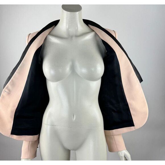 Barbara‎ Bui Leather Trim Blazer 40 US 8 Flaw* Long Sleeve Lined V-neck Jacket - Picture 4 of 16